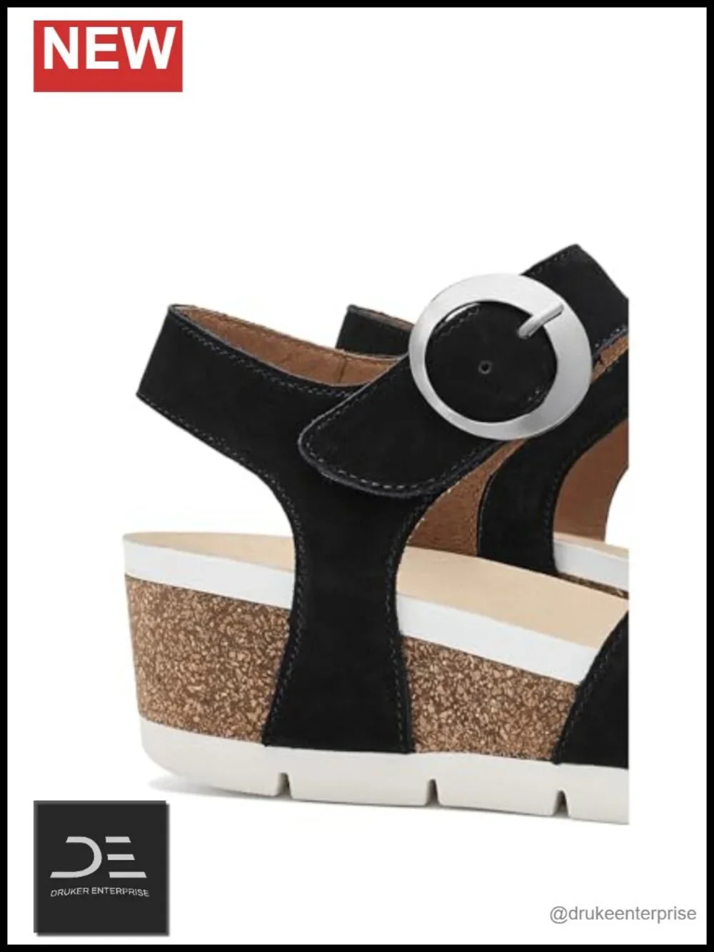 Women's Leather Wedge Sandals Adjustable Hook & Loop Open Toe